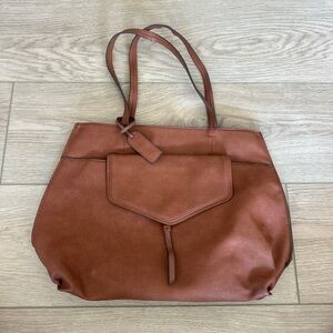 Sole Society Tan Leather Tote Shoulder Bag with Structured Design